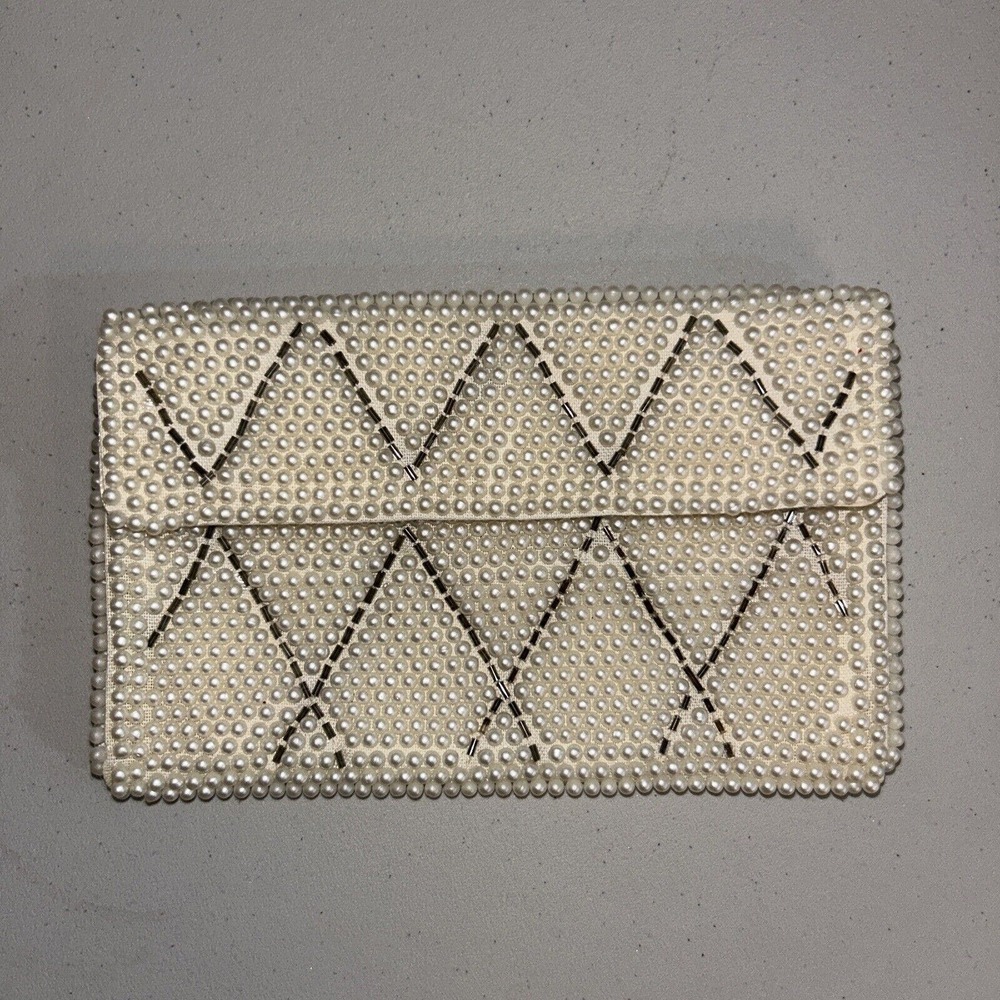 Vintage Bags By Carter Beaded Change Clutch Wallet‎ Hollywood Glam White